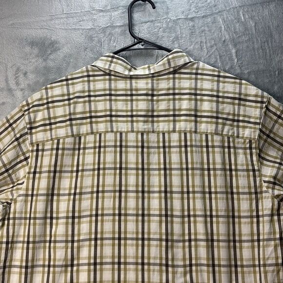 Columbia Plaid Green Brown Button Up Short Sleeved Collared Shirt Size L - Picture 9 of 10